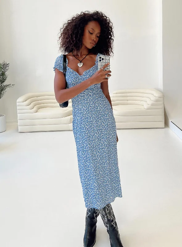 A - line midi dresses with floral prints for spring brunches Just Like Heaven Midi Dress Blue Floral A - line midi dresses with floral prints for spring brunches Just Like Heaven Midi Dress Blue Floral