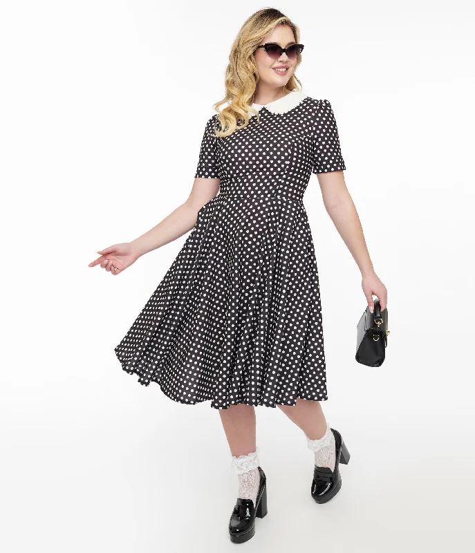 Everyday Dress with Batik Print for an Ethnic Look 1950s Black & White Polka Dot Brielle Swing Dress Everyday Dress with Batik Print for an Ethnic Look 1950s Black & White Polka Dot Brielle Swing Dress