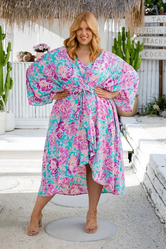 Midi dresses with sheer panels for a touch of allure Polly Tie Waist Dress in Destiny Print