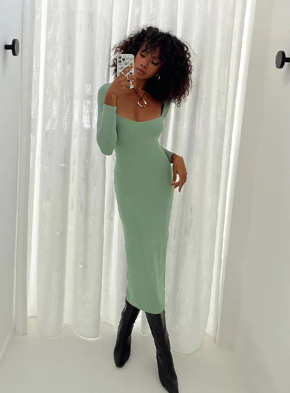 Plaid midi dresses for a fall - themed family gathering Nolan Midi Dress Green