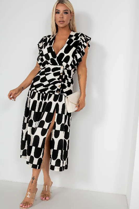 Midi dresses with ruched bodices for a feminine and fitted feel Lily Black Print Dress