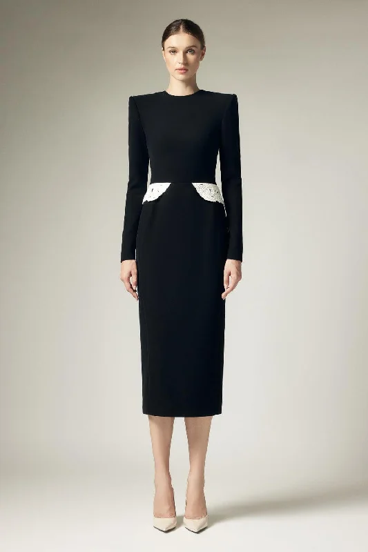 Midi dresses with ruffled hems for a romantic date night Nóemie Sheath Square Shoulder Crepe Calf Length Dress Midi dresses with ruffled hems for a romantic date night Nóemie Sheath Square Shoulder Crepe Calf Length Dress
