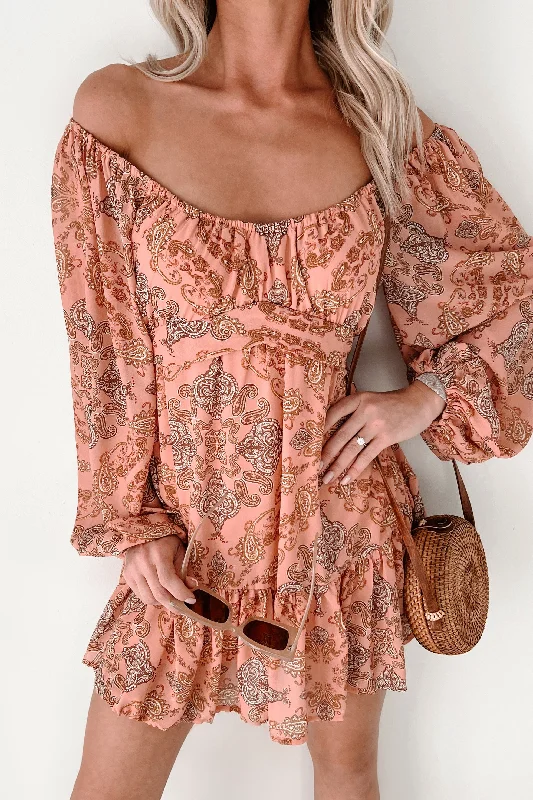 Picnic - Ready Casual Dresses in Bright Colors Caught Between Raindrops Paisley Print Mini Dress (Mauve) Picnic - Ready Casual Dresses in Bright Colors Caught Between Raindrops Paisley Print Mini Dress (Mauve)