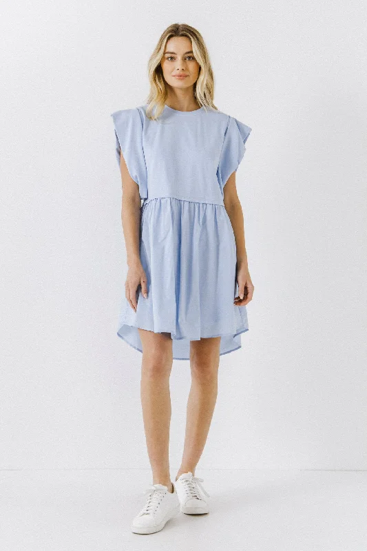 Mini Casual Dresses with Ruffled Hem​ Mix Media Mini Dress