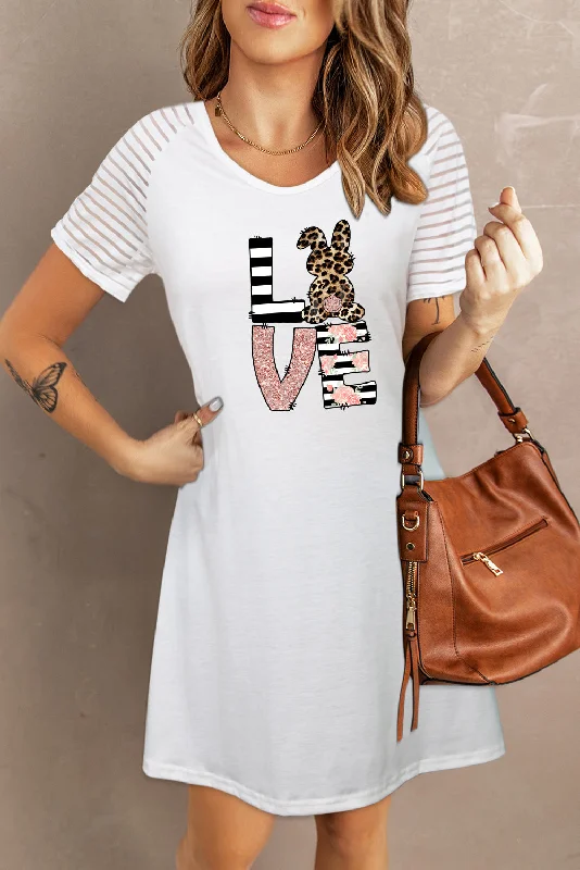  Easter Graphic Sheer Striped T-Shirt Dress