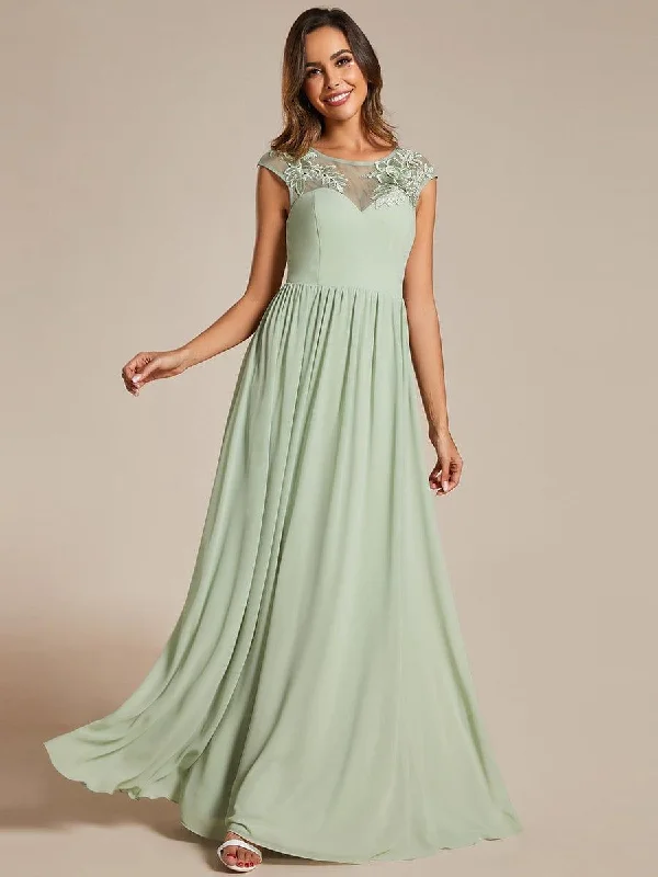 Empire waist wedding dresses with beaded bodices Wrap - style wedding guest dresses with bow accents Shoulder Applique Round Neckline A-Line Formal Evening Dress featuring Cap Sleeves Empire waist wedding dresses with beaded bodices Wrap - style wedding guest dresses with bow accents Shoulder Applique Round Neckline A-Line Formal Evening Dress featuring Cap Sleeves