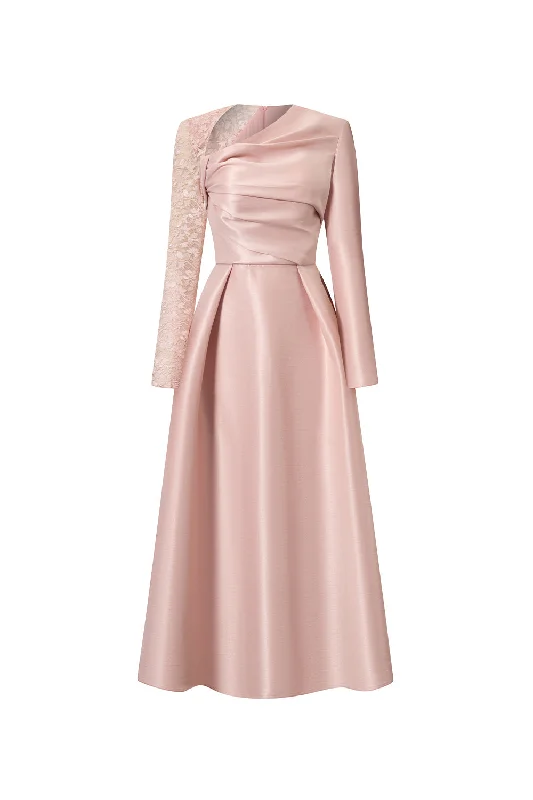 Velvet midi dresses in jewel tones for a glamorous winter event Aarina Fit and Flare Asymmetric Neck Taffeta Midi Dress Velvet midi dresses in jewel tones for a glamorous winter event Aarina Fit and Flare Asymmetric Neck Taffeta Midi Dress