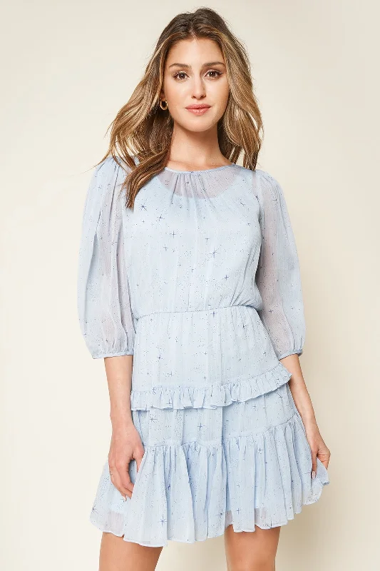 Mini dresses with spaghetti straps for a delicate look Heartfelt Love Starry Print Ruffle Dress Mini dresses with spaghetti straps for a delicate look Heartfelt Love Starry Print Ruffle Dress
