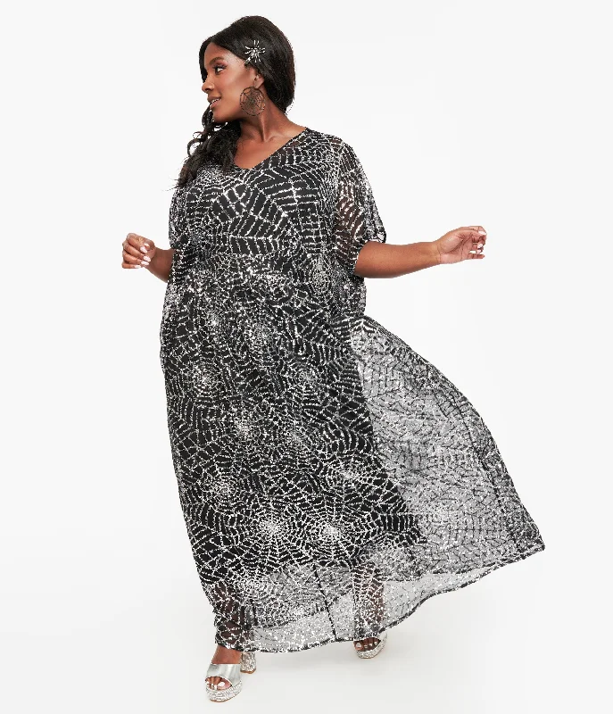 Everyday Dress with Patchwork Design for a Bohemian - inspired Look Unique Vintage Black & Silver Sequin Spider Web Burton Caftan Dress Everyday Dress with Patchwork Design for a Bohemian - inspired Look Unique Vintage Black & Silver Sequin Spider Web Burton Caftan Dress