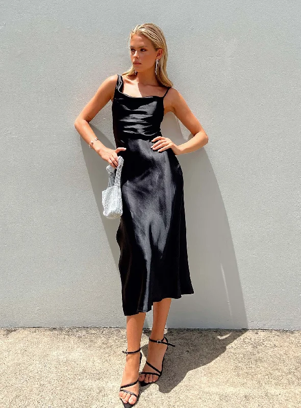 Midi dresses with gathered skirts for a full and flowing silhouette Zamora Midi Dress Black
