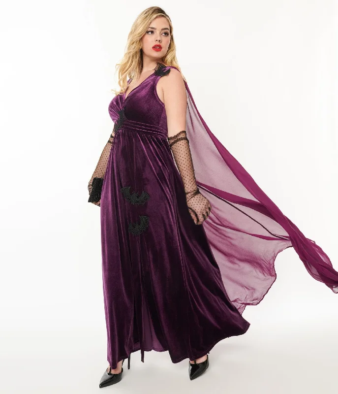 Everyday Dress with Halter Neck for a Sexy Look Unique Vintage Eggplant & Black Bat Velvet Cape Gown Everyday Dress with Halter Neck for a Sexy Look Unique Vintage Eggplant & Black Bat Velvet Cape Gown