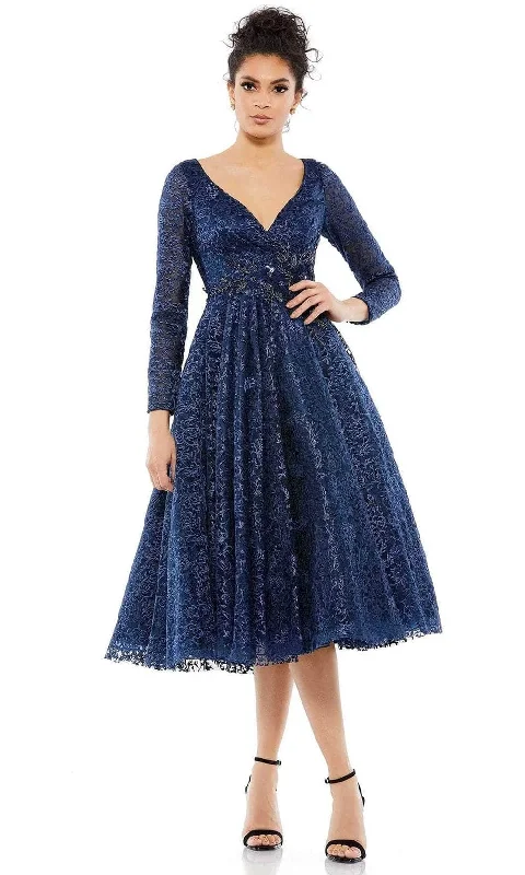 Appliqued wedding dresses with 3D floral designs Sheer wedding guest dresses with lace inserts and long sleeves Mac Duggal 112181 - Tea Length Embroidered Dress Appliqued wedding dresses with 3D floral designs Sheer wedding guest dresses with lace inserts and long sleeves Mac Duggal 112181 - Tea Length Embroidered Dress