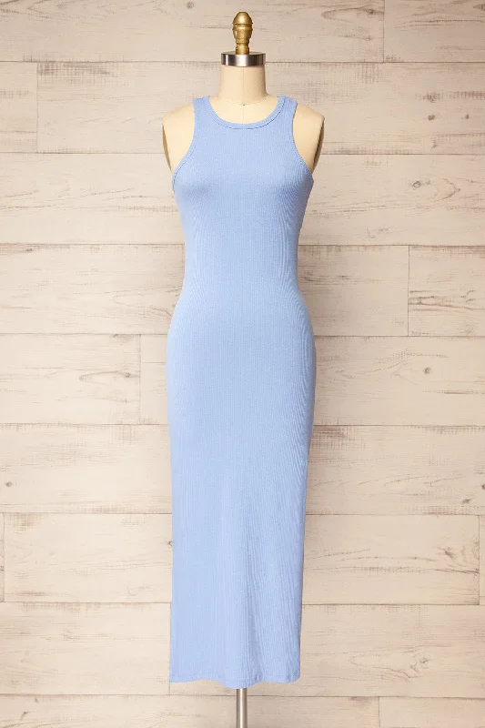 Mini dresses with pom - pom trims for a playful feel Floirac Blue | Sleeveless Ribbed Midi Dress Mini dresses with pom - pom trims for a playful feel Floirac Blue | Sleeveless Ribbed Midi Dress