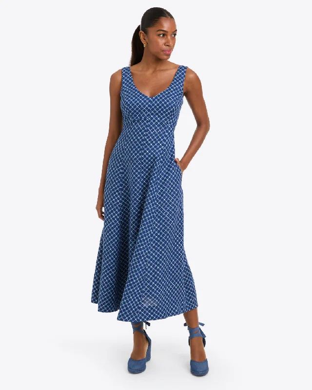 High - low midi dresses with geometric patterns for a modern party Opal Midi Dress in Linen