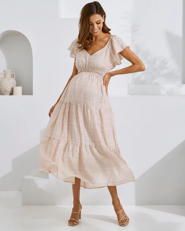 Maternity dress for a winter wonderland event Lila Baby Shower Maternity Dress in Nude Pink