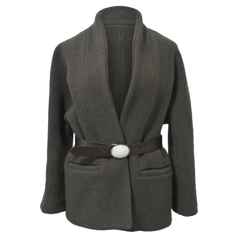 Women's pea coats with brass buttons for a nautical - inspired styleBa&Sh Carole Belted Coat in Olive Wool Women's pea coats with brass buttons for a nautical - inspired styleBa&Sh Carole Belted Coat in Olive Wool