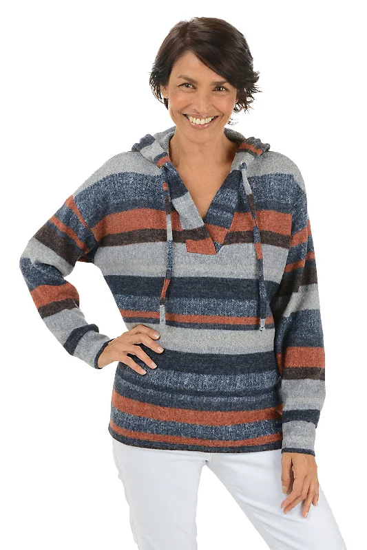 Tie - Front Women's Lambswool Sweaters in Pastel HuesNight Sky Striped Fleecy Hoodie