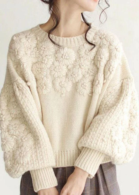 Boat Neck Women's Merino Wool Sweaters in Neutral ShadesChic Beige Thick Warm Embroidered Fall Knit sweaters Boat Neck Women's Merino Wool Sweaters in Neutral ShadesChic Beige Thick Warm Embroidered Fall Knit sweaters
