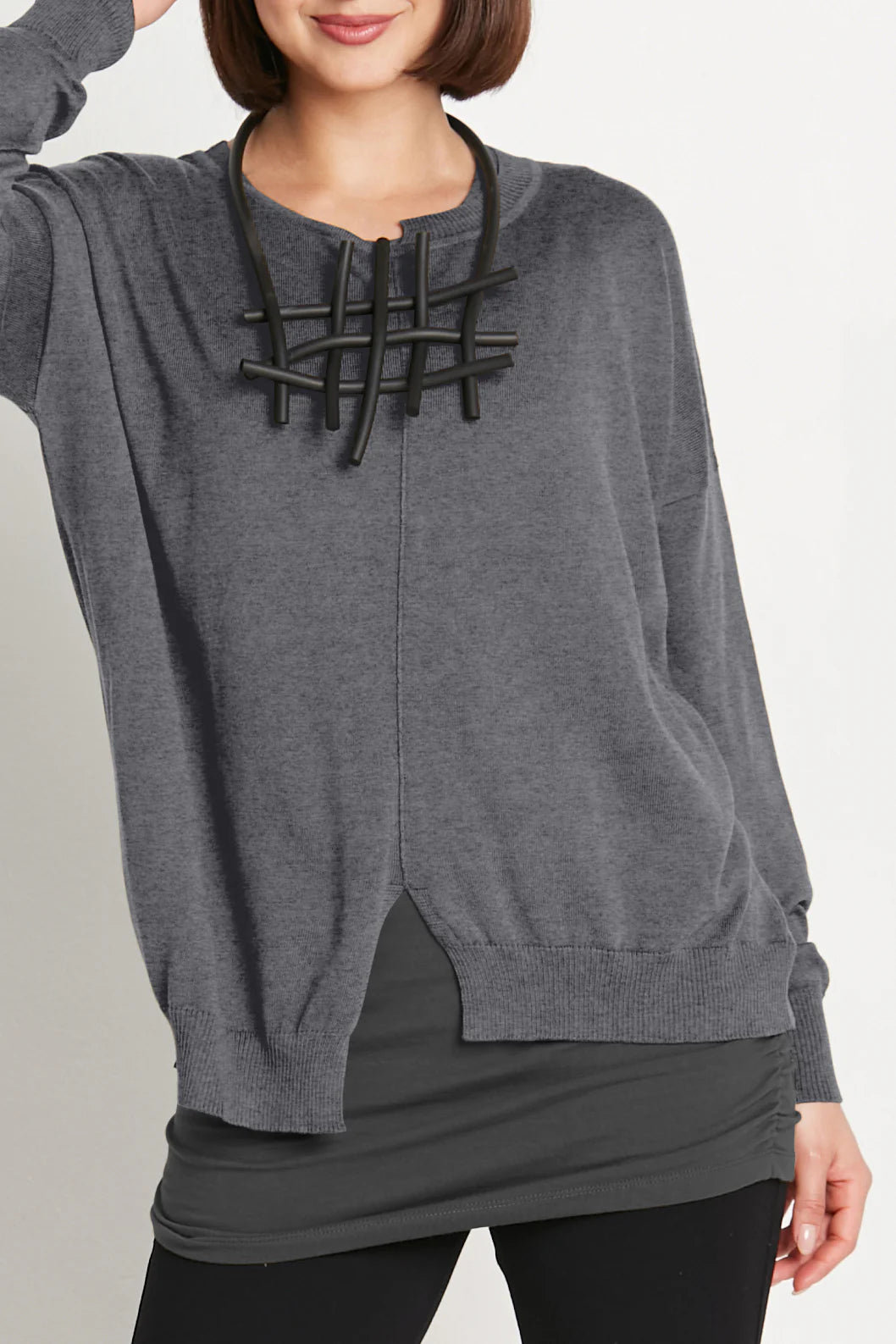 Women's Long Sleeve Turtleneck Cashmere SweatersCut-Out Sweater | Asphalt