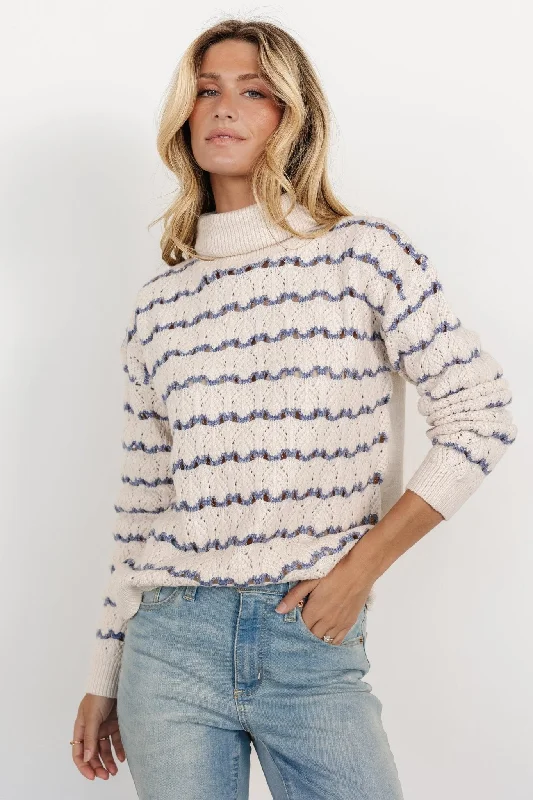 Split - Hem Women's Linen Blend Sweaters for SpringHollis Knit Sweater | Ivory + Blue