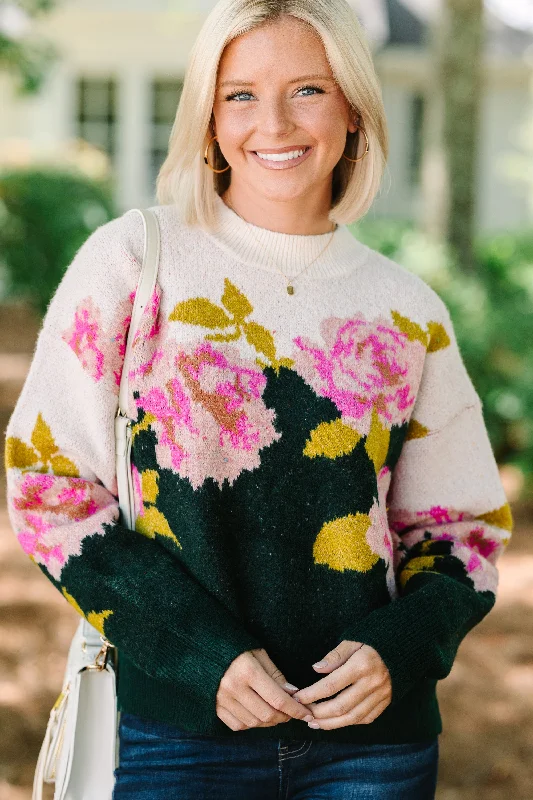 Plus Size Women's Side - Slit Sweaters in Bold SolidsIn This Case Hunter Green Floral Sweater Plus Size Women's Side - Slit Sweaters in Bold SolidsIn This Case Hunter Green Floral Sweater