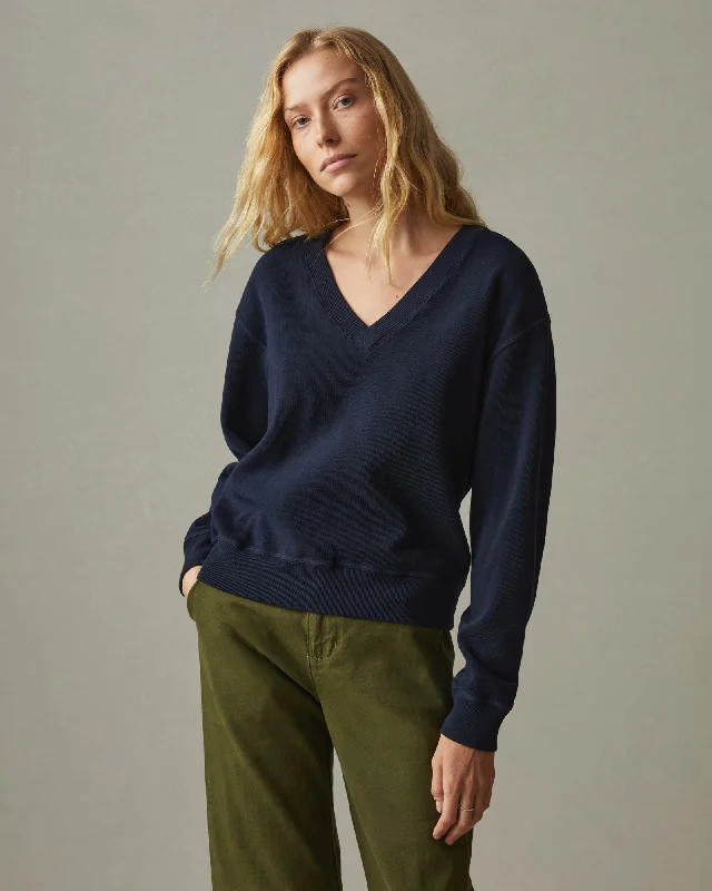 Mock Neck Women's Alpaca Wool Sweaters in Earth TonesCotton V-Neck Sweater - Dress Navy