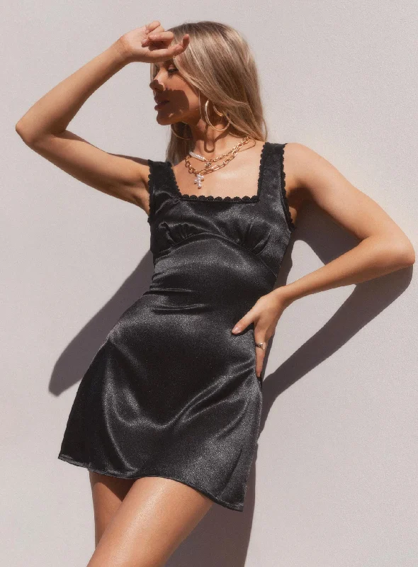 Wedding guest dresses with puff sleeves and knee - length hemsBerlin Satin Mini Dress Black Wedding guest dresses with puff sleeves and knee - length hemsBerlin Satin Mini Dress Black