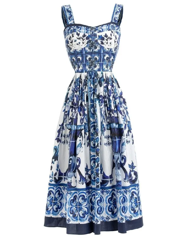 Satin - lined holiday dresses with a tulle skirt for a soft and luxurious holiday feelKim Corset Print Dress - Blue Print Satin - lined holiday dresses with a tulle skirt for a soft and luxurious holiday feelKim Corset Print Dress - Blue Print