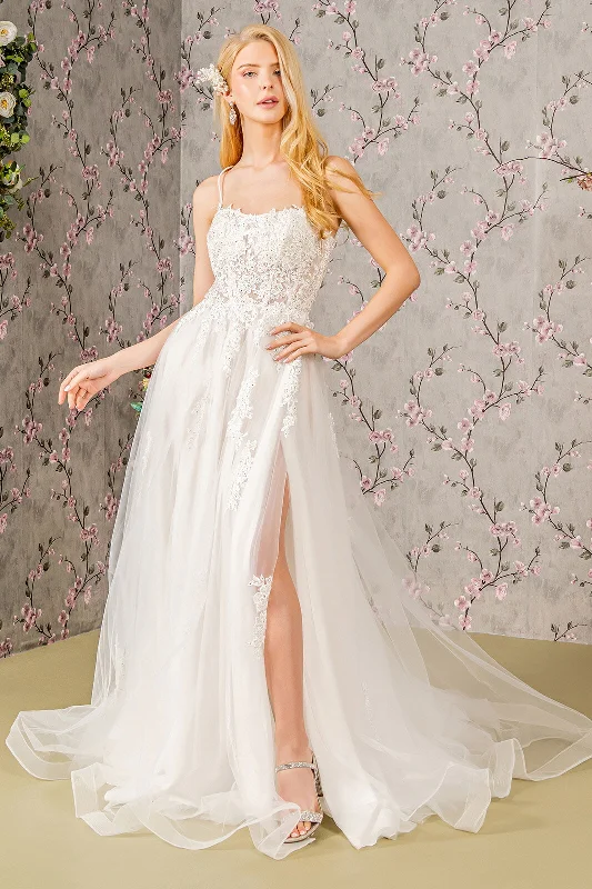 Long Beaded A Line Wedding Gown