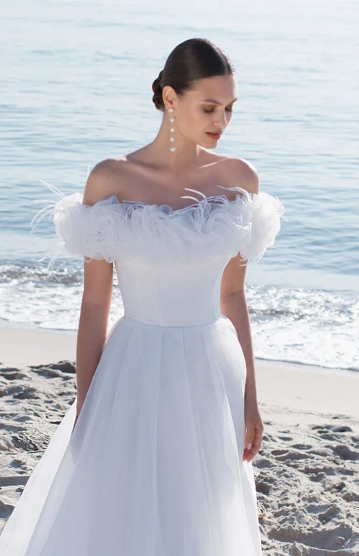 Unique Off-Shoulder A-Line Wedding Dress